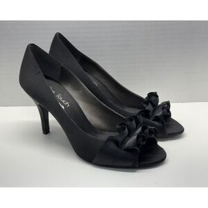 THE TOUCH OF NINA Women's Heels 8.5M Black Open Peep Toe Ruffle Evening Wedding‎